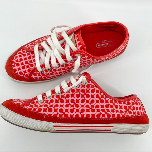 Coach Red/Pink Signature C Monogram Edith Sneakers 9 - Picture 1 of 8